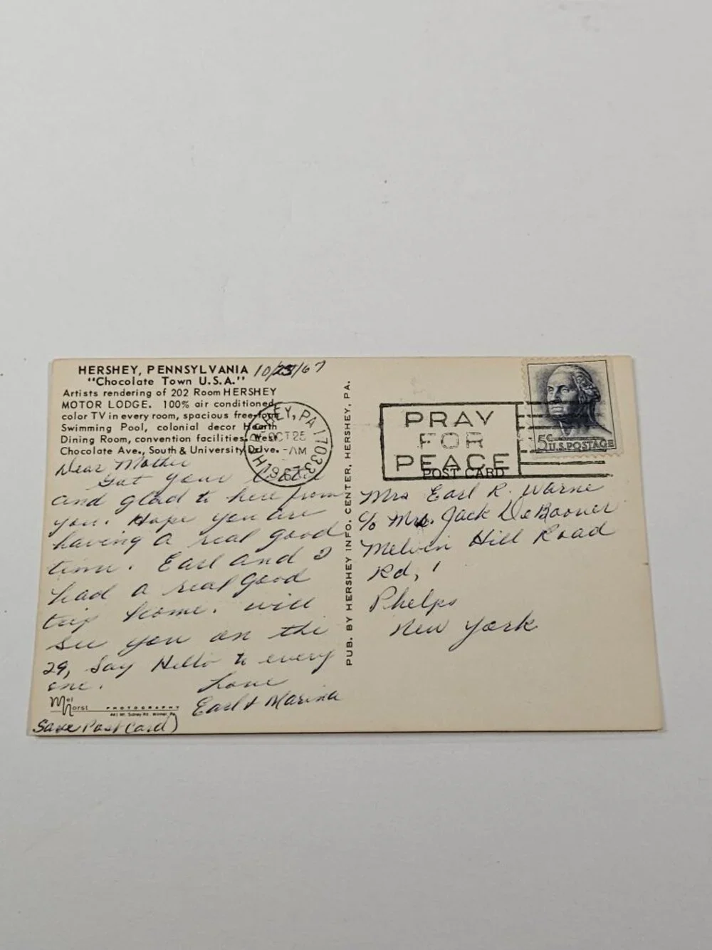 Hershey Motor Lodge Chocolate Town U.S.A. Hershey PA Postcard